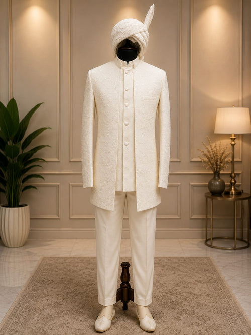 The Imperial Ivory Jacquard Open Prince Coat Set