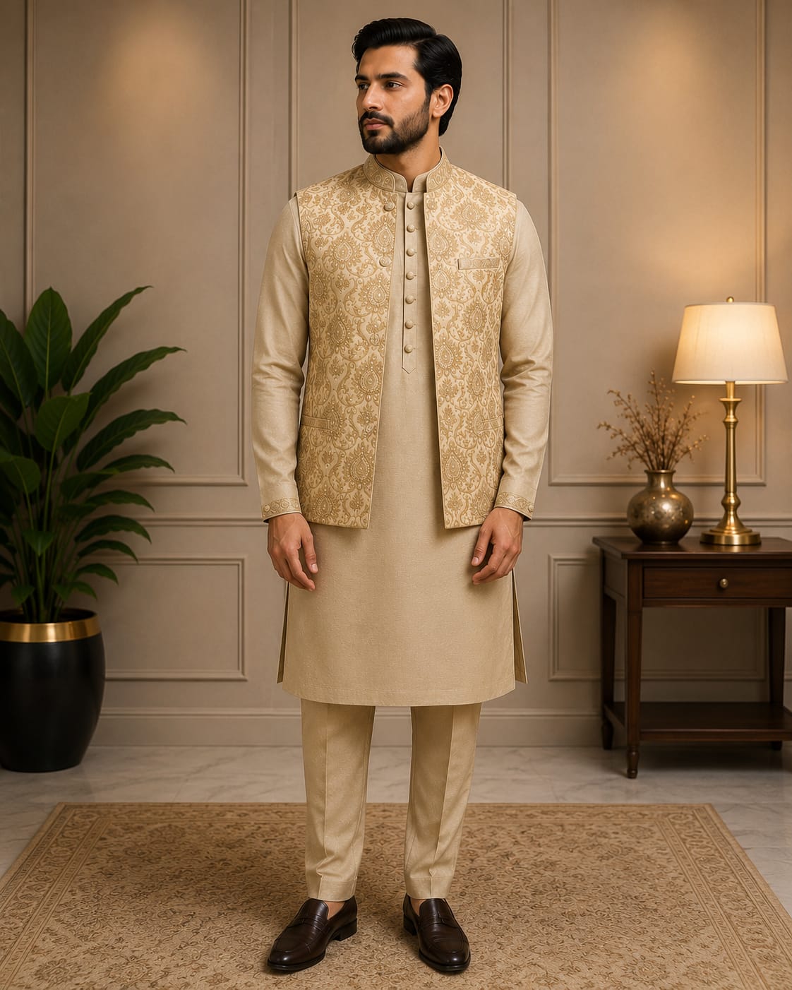 The Royal Champagne Mussoorie Kurta & Waistcoat Ensemble