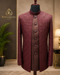 he Royal Burgundy Embroidered Open Prince Coat Set
